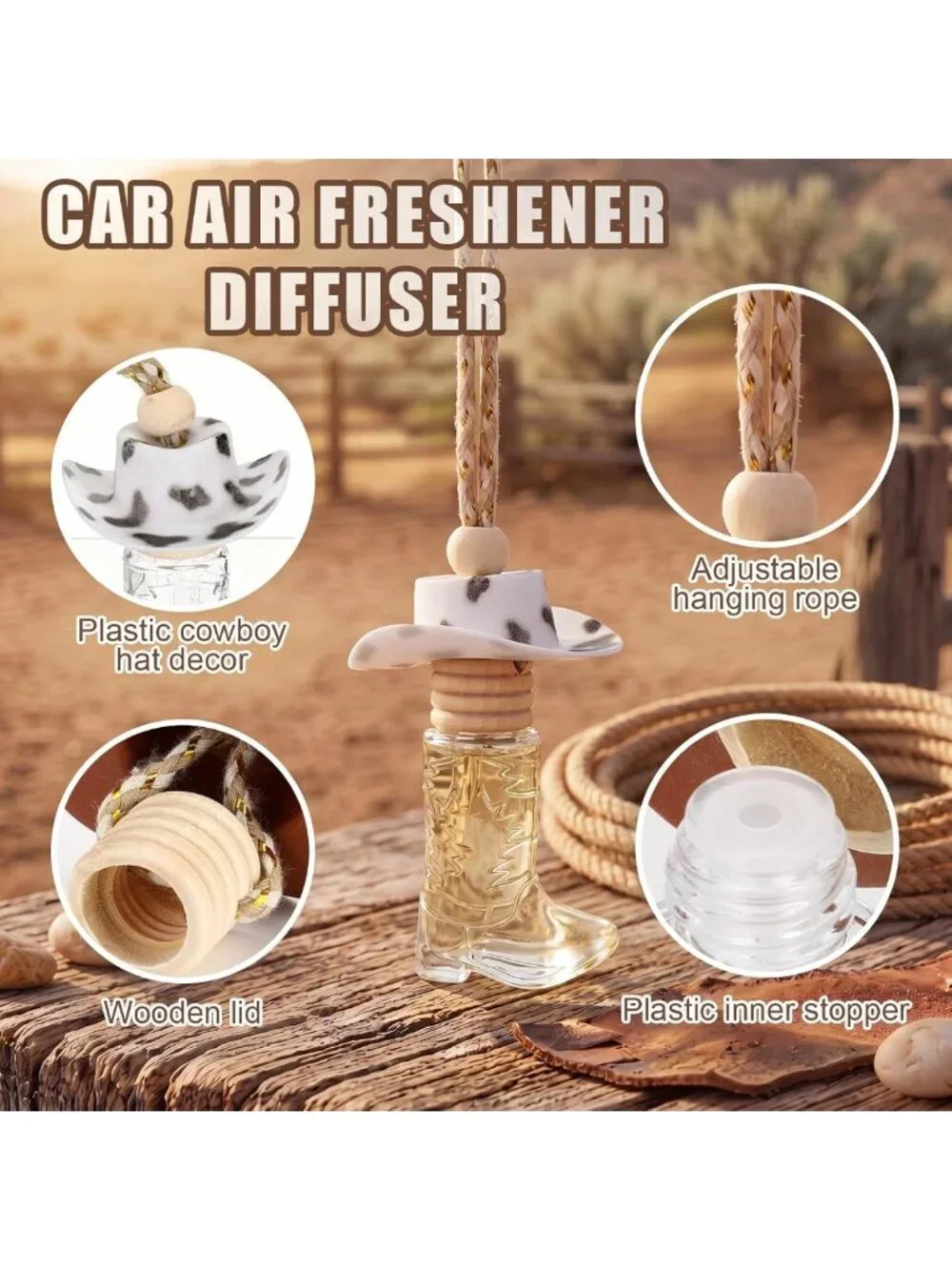 20 Pcs Cowboy Boot Air Freshener Diffuser Set, Refillable Glass Hanging